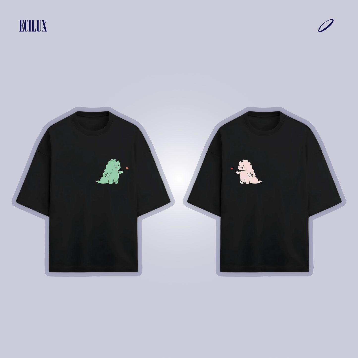 Cute Dinosaur Couple T-Shirts | Oversized Matching Tees for Couples