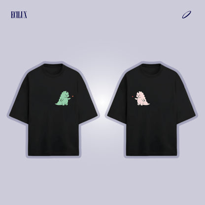Cute Dinosaur Couple T-Shirts | Oversized Matching Tees for Couples