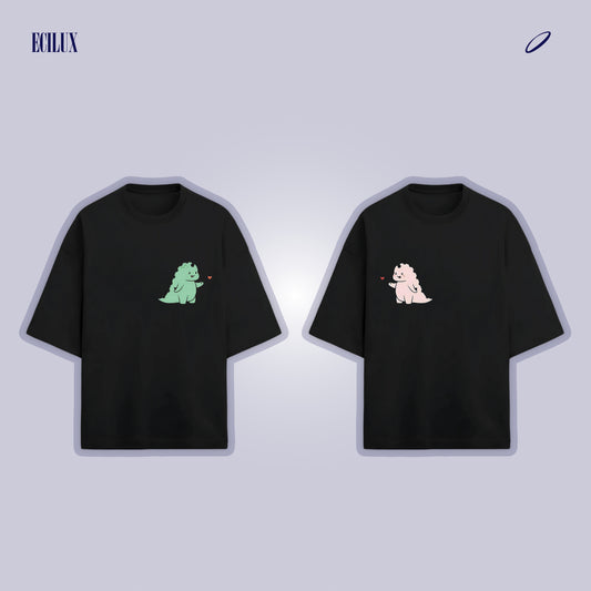 Cute Dinosaur Couple T-Shirts | Oversized Matching Tees for Couples