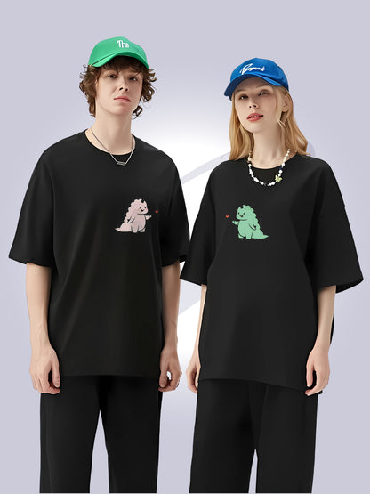 Cute Dinosaur Couple T-Shirts | Oversized Matching Tees for Couples