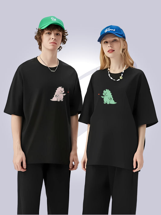 Cute Dinosaur Couple T-Shirts | Oversized Matching Tees for Couples